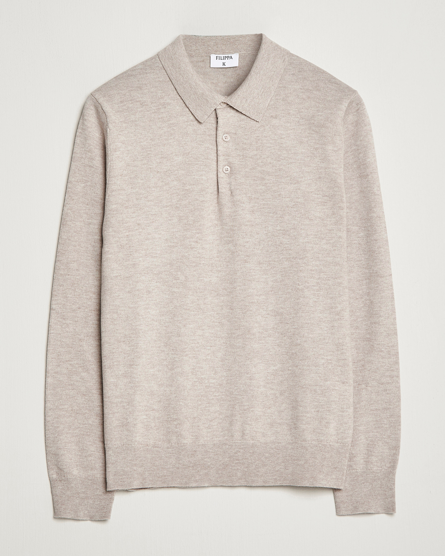 Men | Sweaters & Knitwear | Filippa K | Knitted Polo Shirt Beige Melange