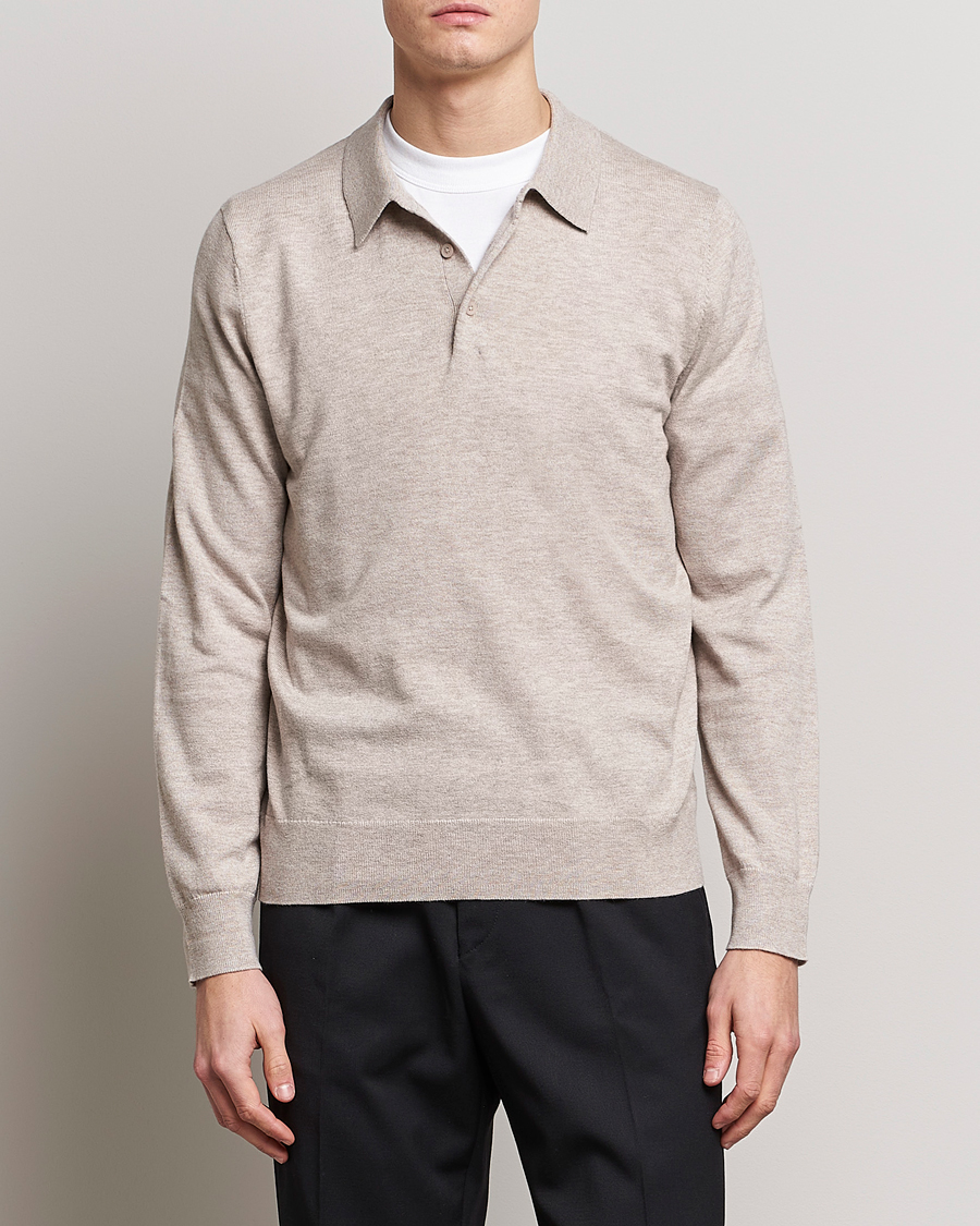 Men | Knitted Polo Shirts | Filippa K | Knitted Polo Shirt Beige Melange