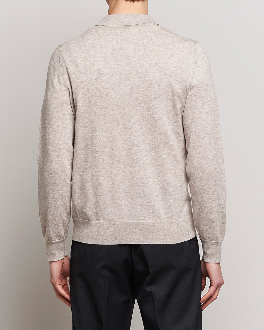 Men | Sweaters & Knitwear | Filippa K | Knitted Polo Shirt Beige Melange