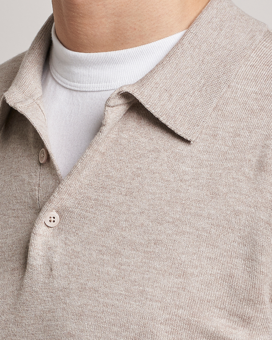Men | Sweaters & Knitwear | Filippa K | Knitted Polo Shirt Beige Melange