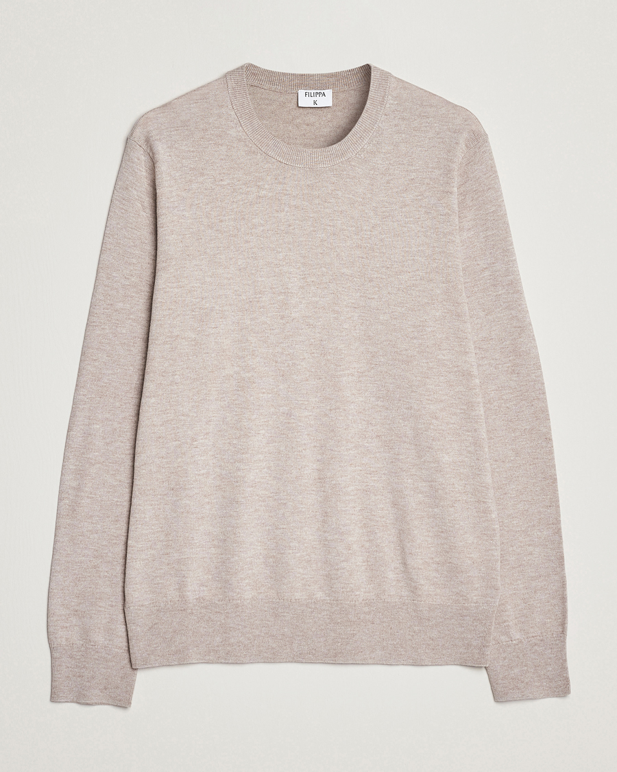 Men | Sweaters & Knitwear | Filippa K | Cotton Merino Sweater Beige Melange