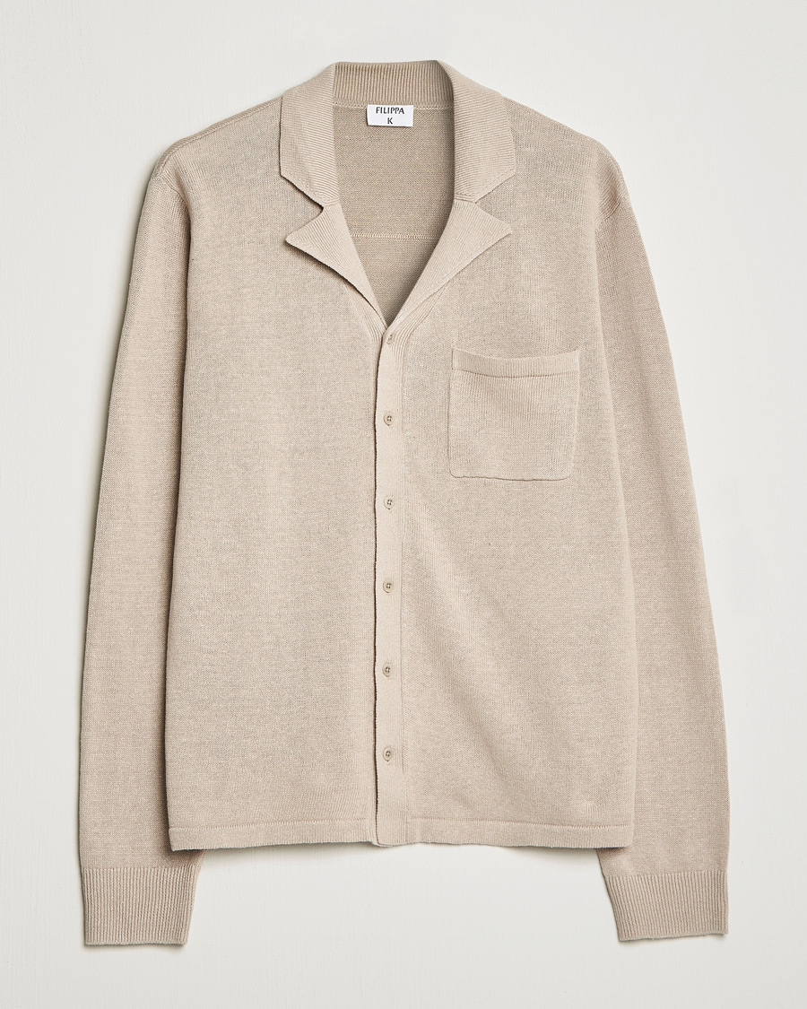 Men | Shirts | Filippa K | Cotton Linen Knitted Shirt Dusty Beige