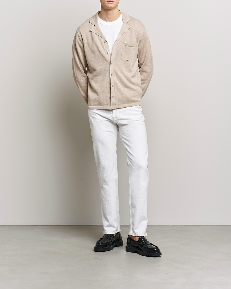 Men | Shirts | Filippa K | Cotton Linen Knitted Shirt Dusty Beige