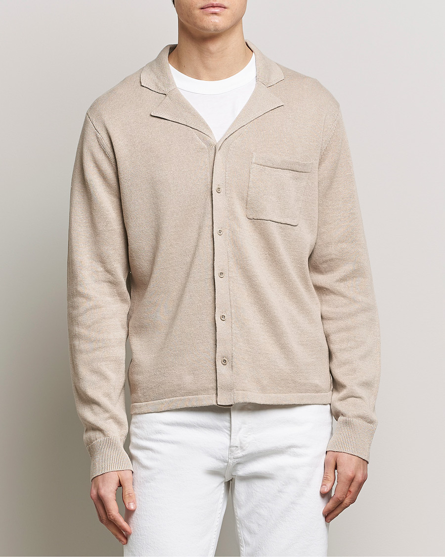 Men | Filippa K | Filippa K | Cotton Linen Knitted Shirt Dusty Beige