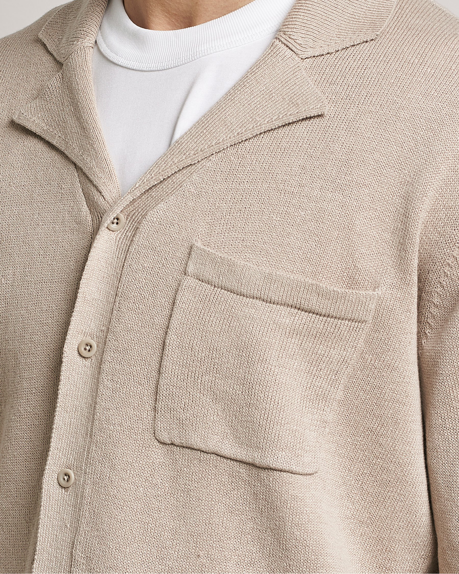 Men | Shirts | Filippa K | Cotton Linen Knitted Shirt Dusty Beige