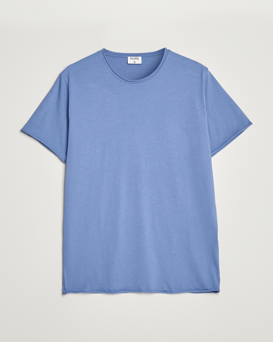 Men | T-Shirts | Filippa K | Roll Neck Crew Neck Tee Coral Blue