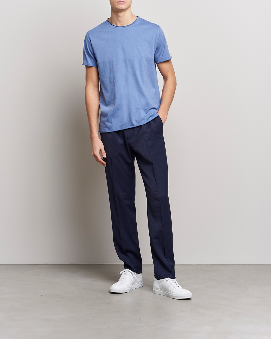 Men | T-Shirts | Filippa K | Roll Neck Crew Neck Tee Coral Blue