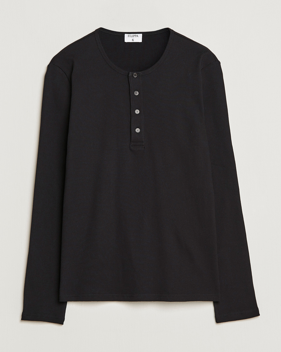 Men | Sweaters & Knitwear | Filippa K | Rib Henley Black