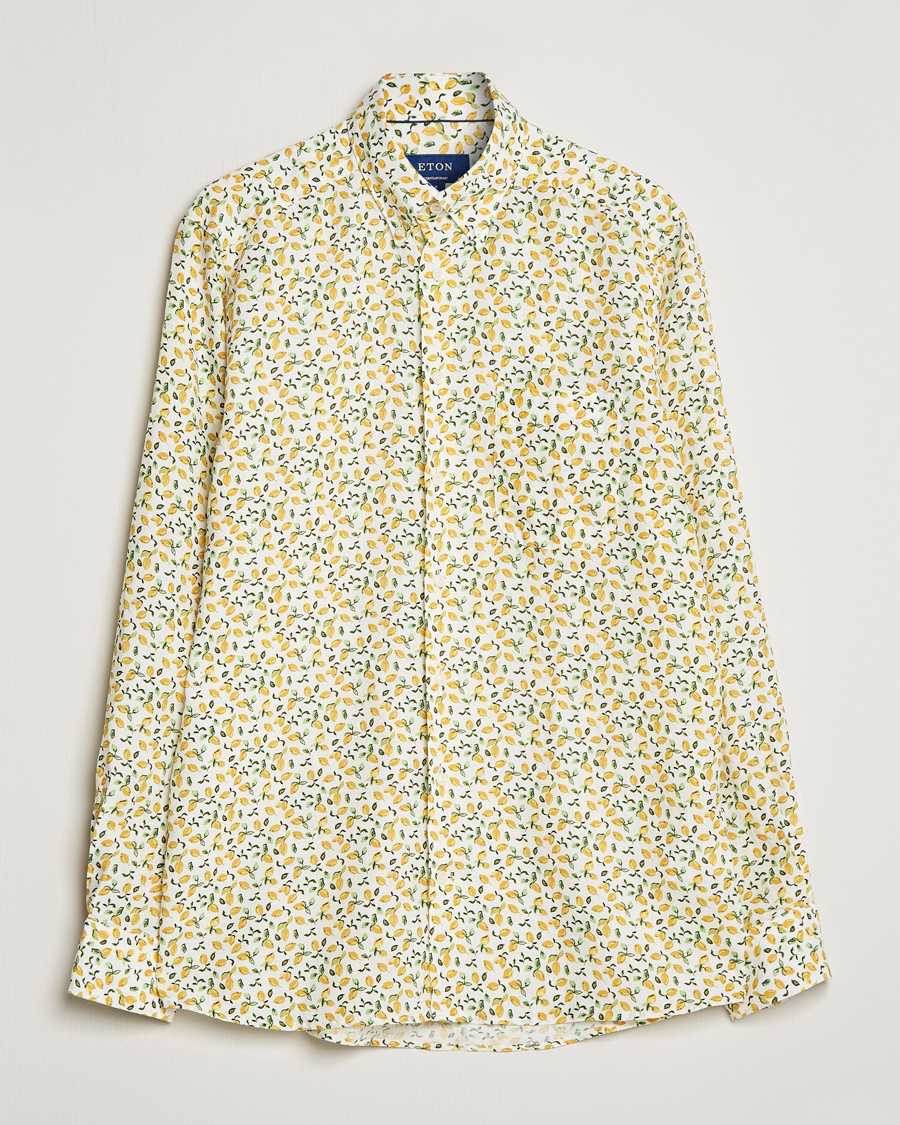 Men | Shirts | Eton | Lemon Print Contemporary Linen Shirt Yellow