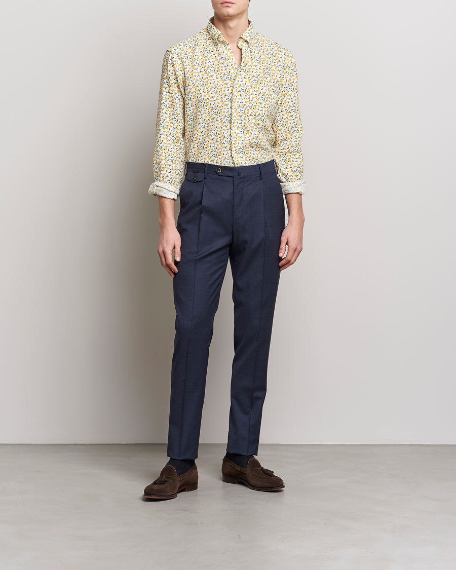 Men | Shirts | Eton | Lemon Print Contemporary Linen Shirt Yellow