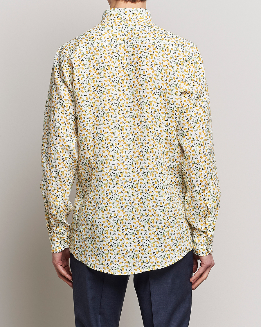 Men | Shirts | Eton | Lemon Print Contemporary Linen Shirt Yellow
