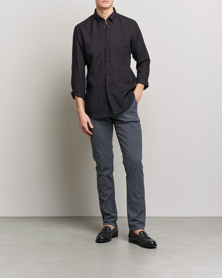 Men | Shirts | Eton | Slim Fit Linen Button Down Shirt Black