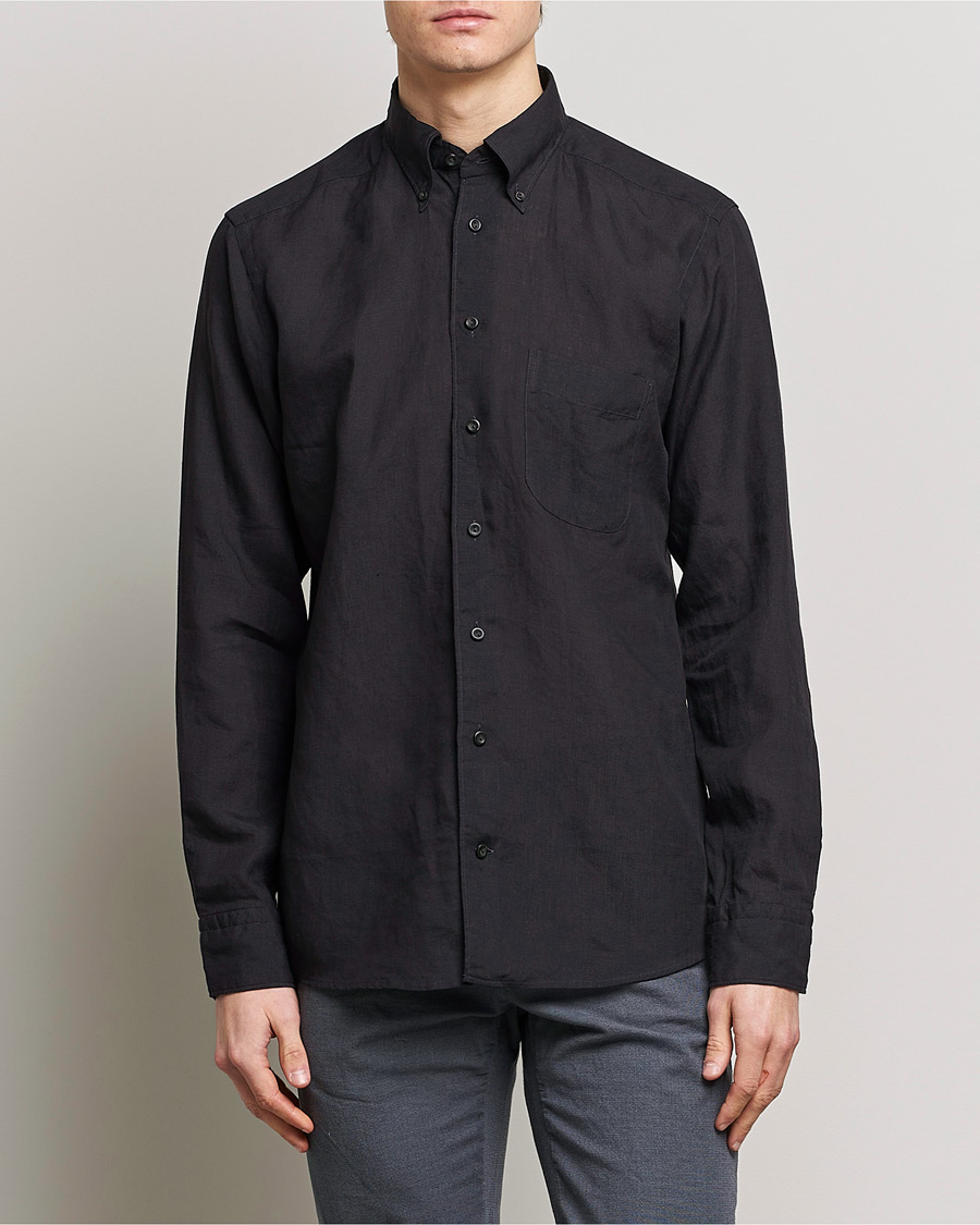 Men |  | Eton | Slim Fit Linen Shirt Black