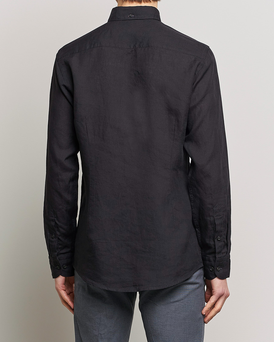 Men | Shirts | Eton | Slim Fit Linen Button Down Shirt Black