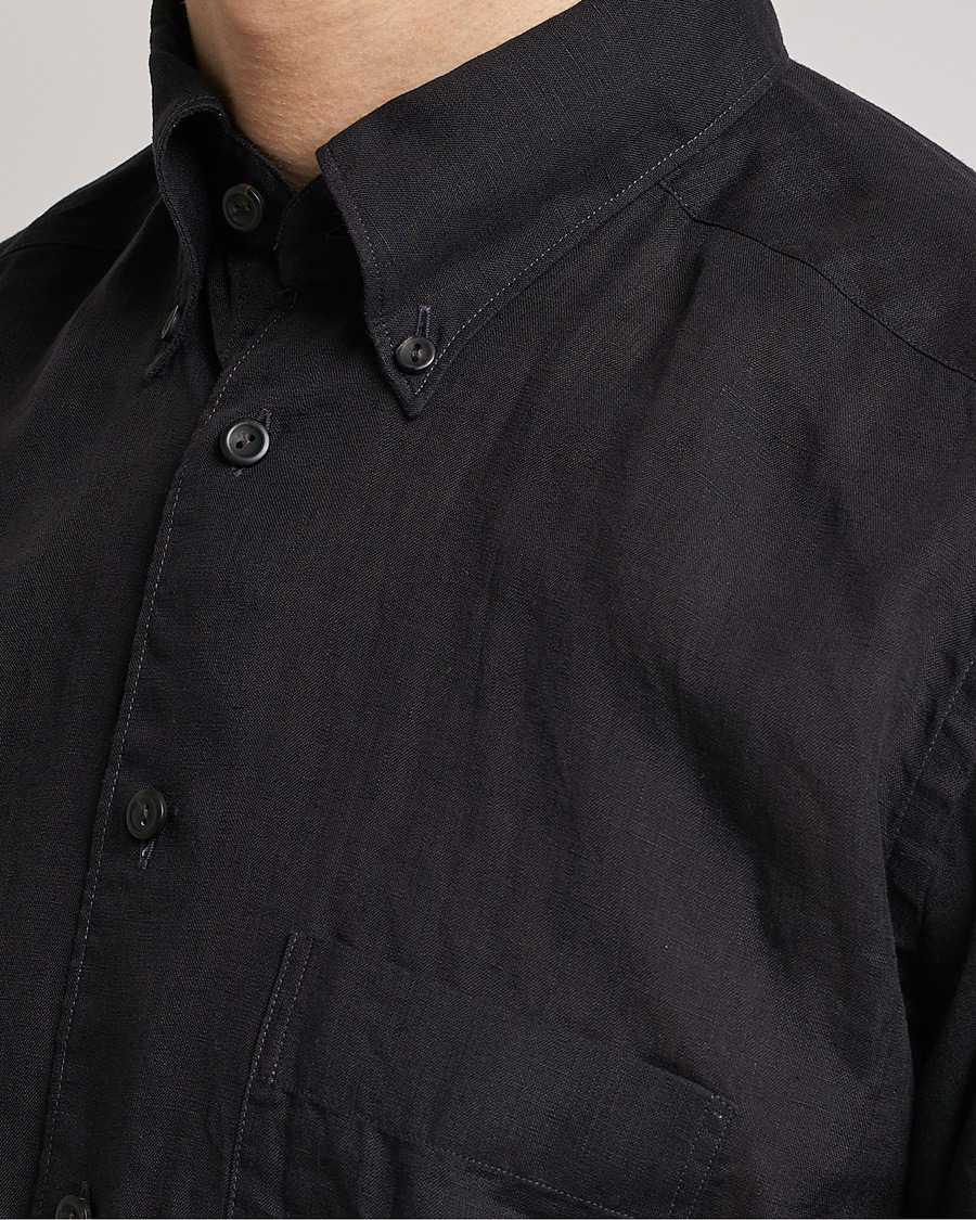 Men | Shirts | Eton | Slim Fit Linen Button Down Shirt Black