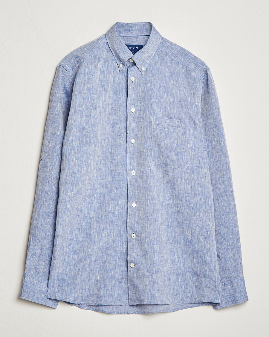 Men | Shirts | Eton | Slim Fit Linen Shirt Mid Blue