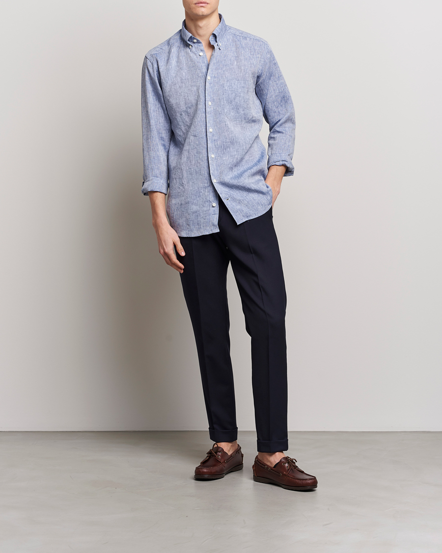 Men | Shirts | Eton | Slim Fit Linen Shirt Mid Blue