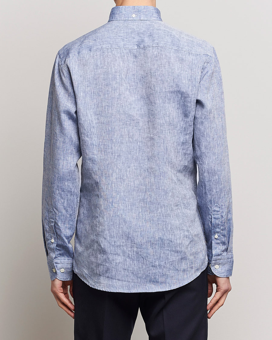 Men | Shirts | Eton | Slim Fit Linen Shirt Mid Blue