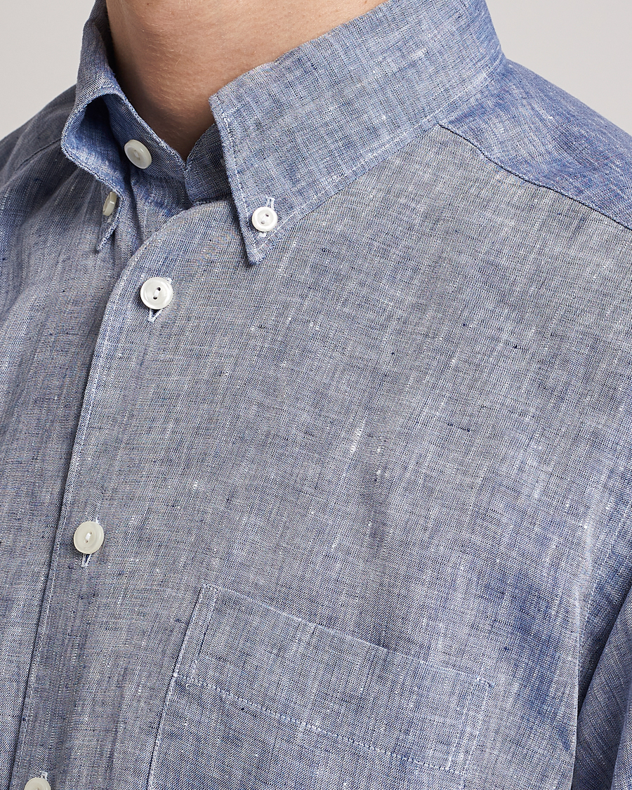 Men | Shirts | Eton | Slim Fit Linen Shirt Mid Blue