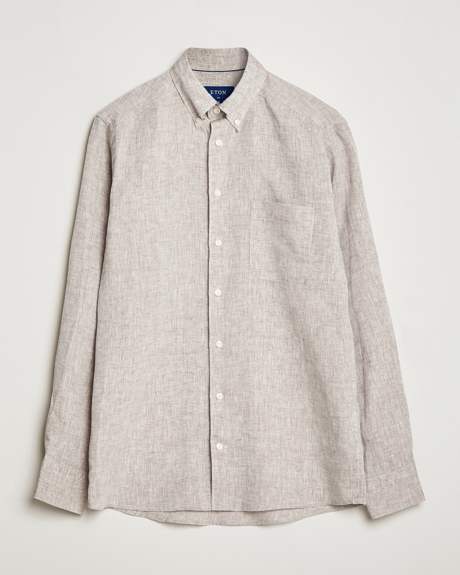 Men | Shirts | Eton | Slim Fit Linen Shirt Brown