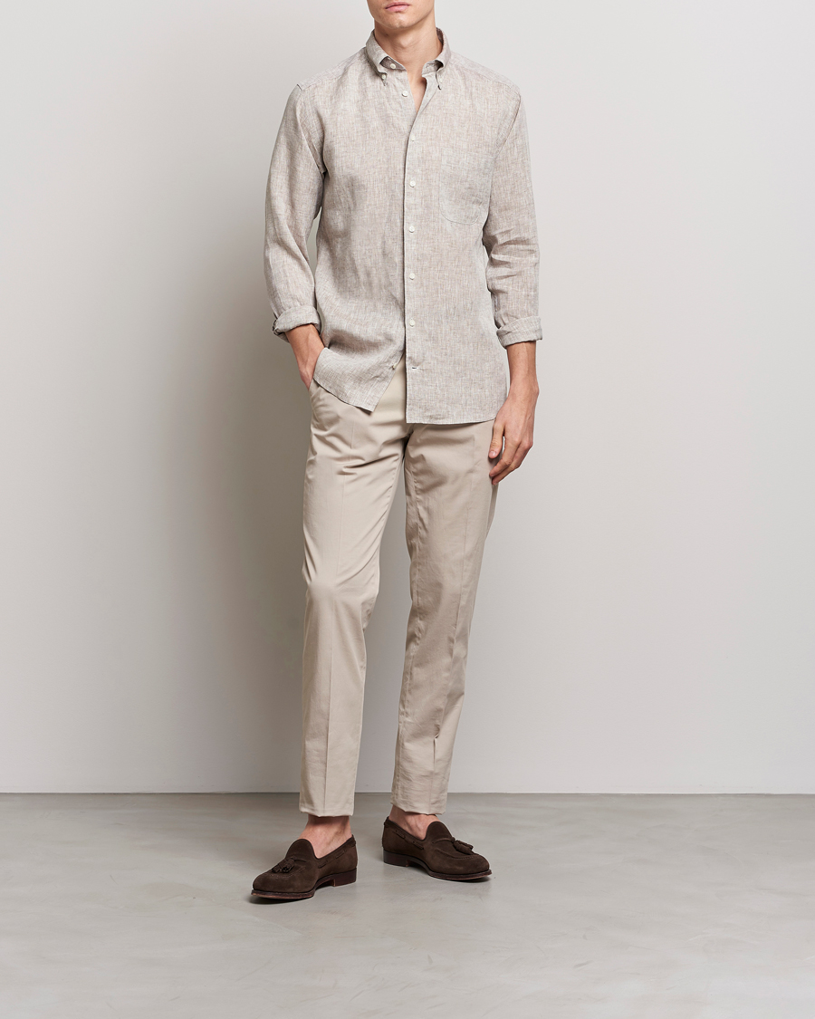 Men | Shirts | Eton | Slim Fit Linen Shirt Brown