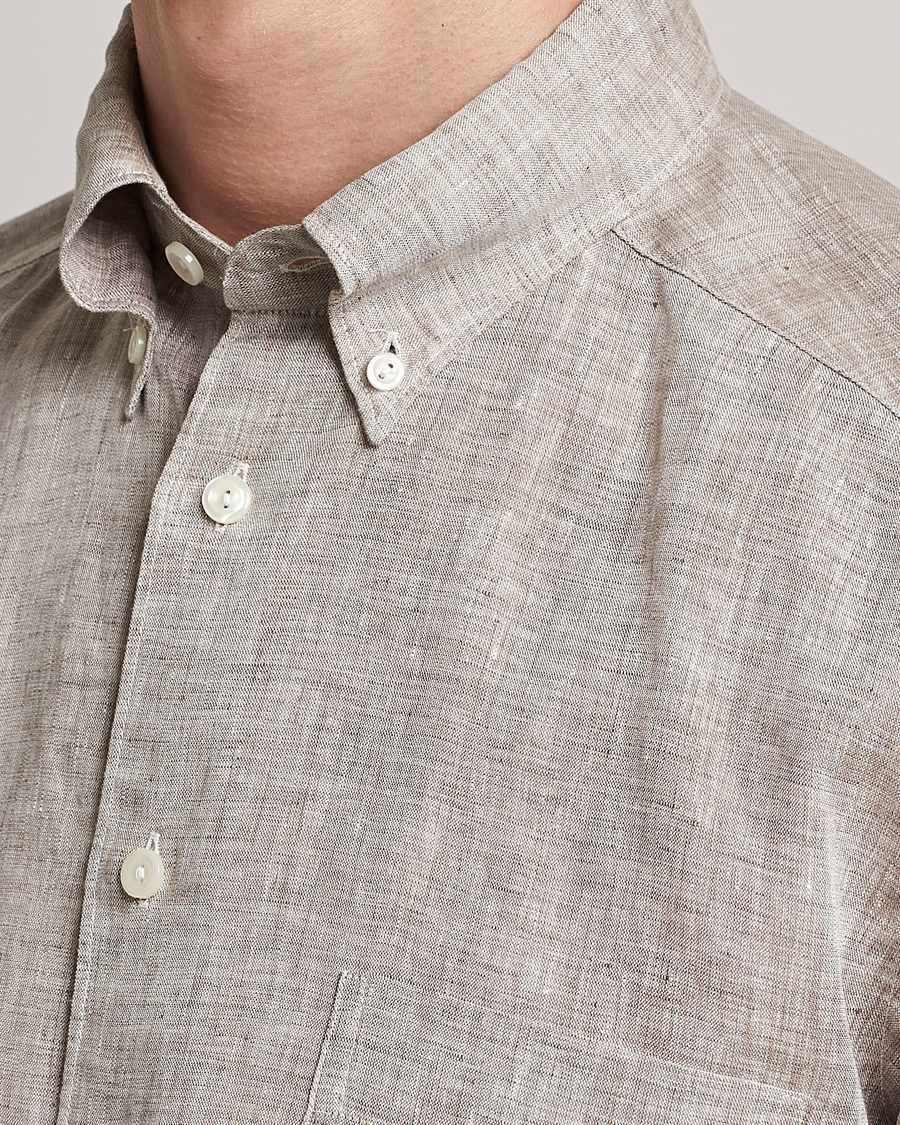 Men | Shirts | Eton | Slim Fit Linen Shirt Brown