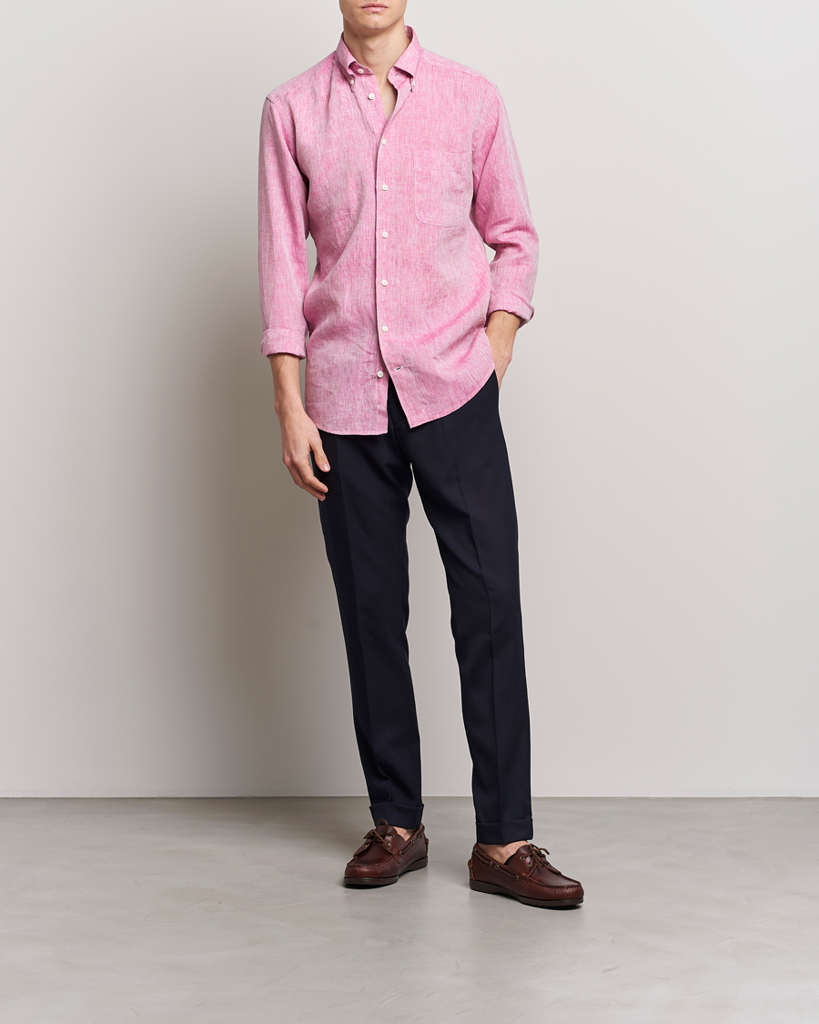 Men | Shirts | Eton | Slim Fit Linen Shirt Pink