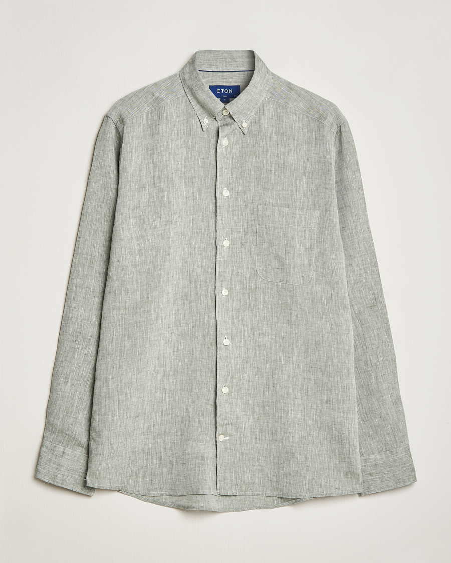 Men | Shirts | Eton | Slim Fit Linen Shirt Green