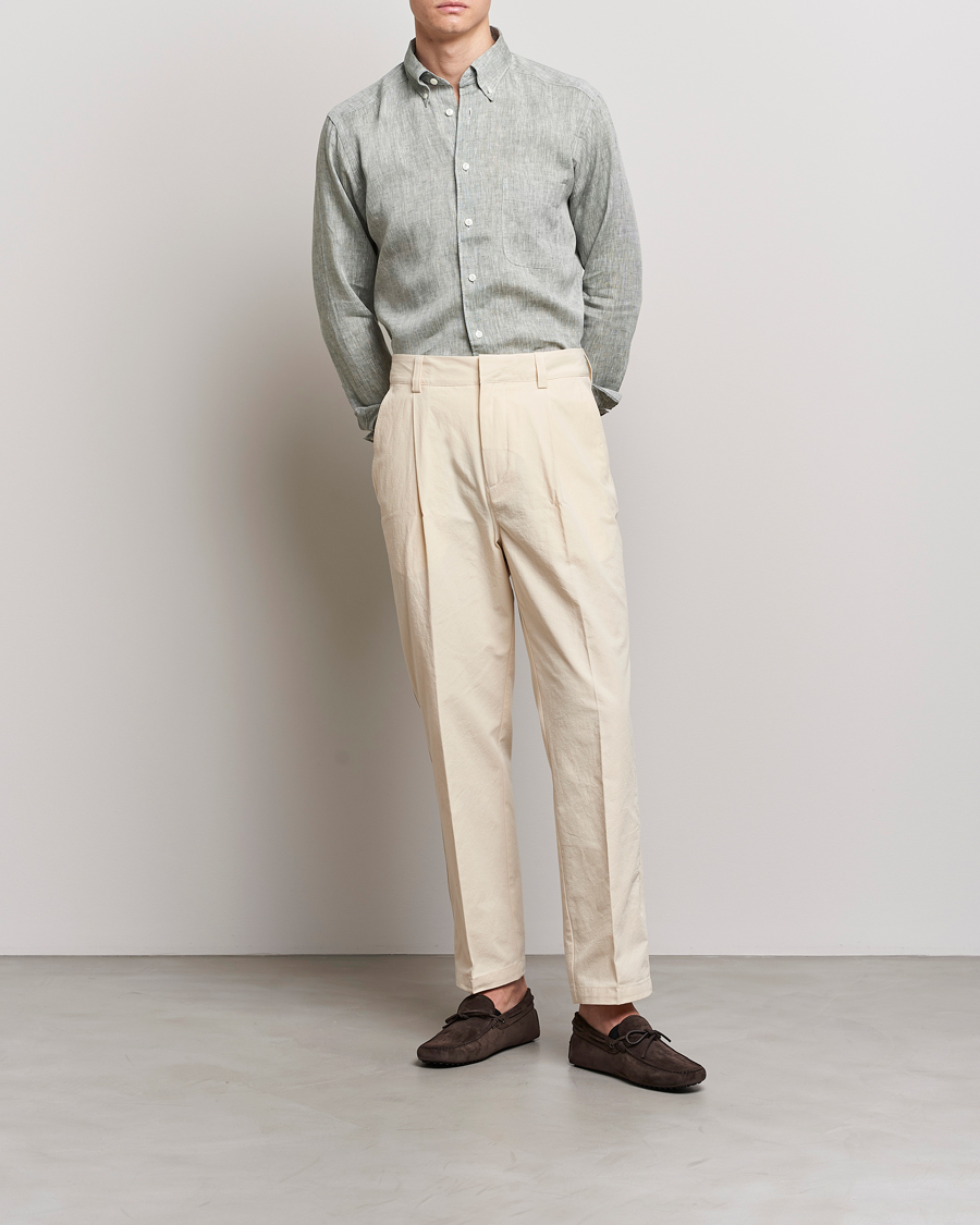 Men | Shirts | Eton | Slim Fit Linen Shirt Green