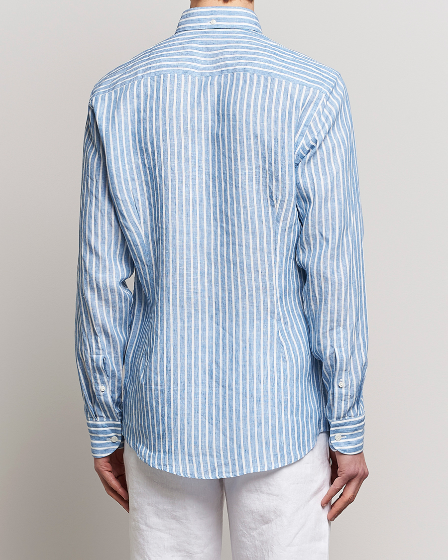 Men | Shirts | Eton | Slim Fit Striped Linen Shirt Mid Blue