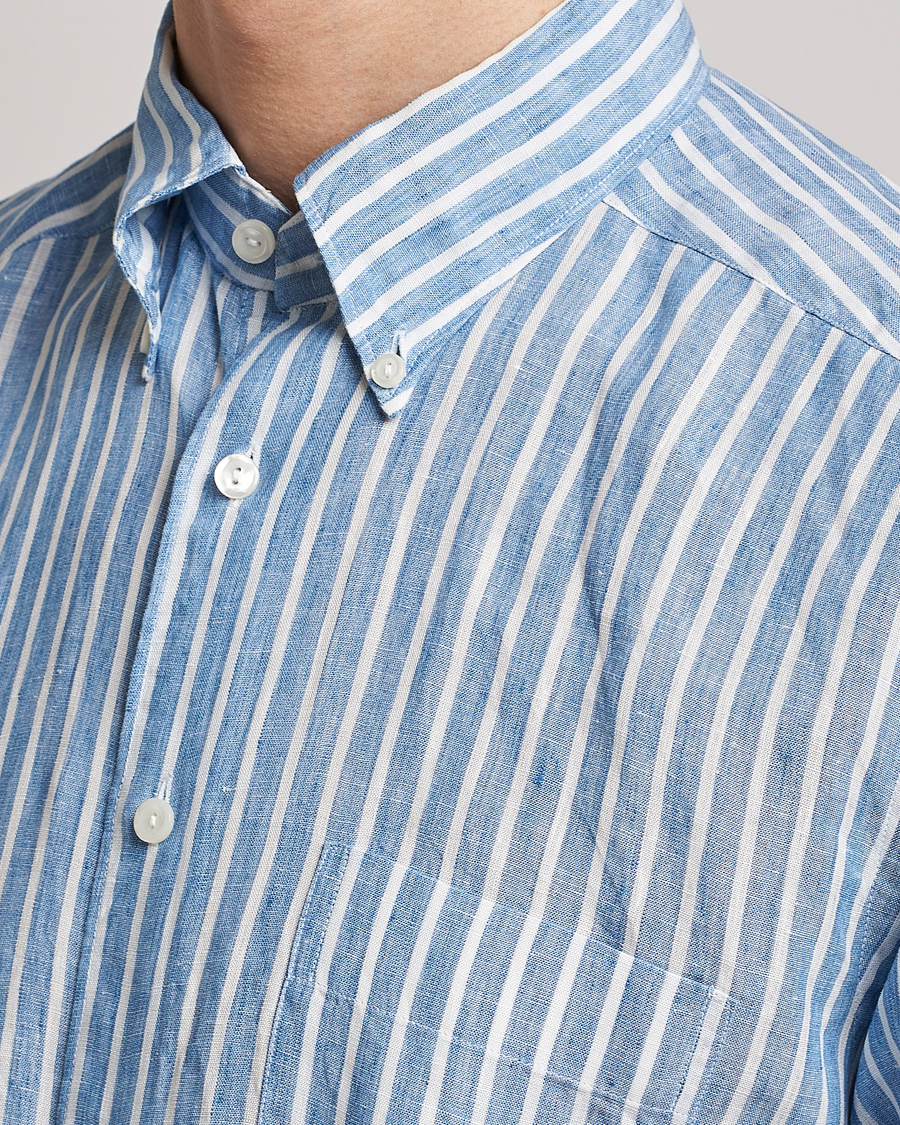 Men | Shirts | Eton | Slim Fit Striped Linen Shirt Mid Blue