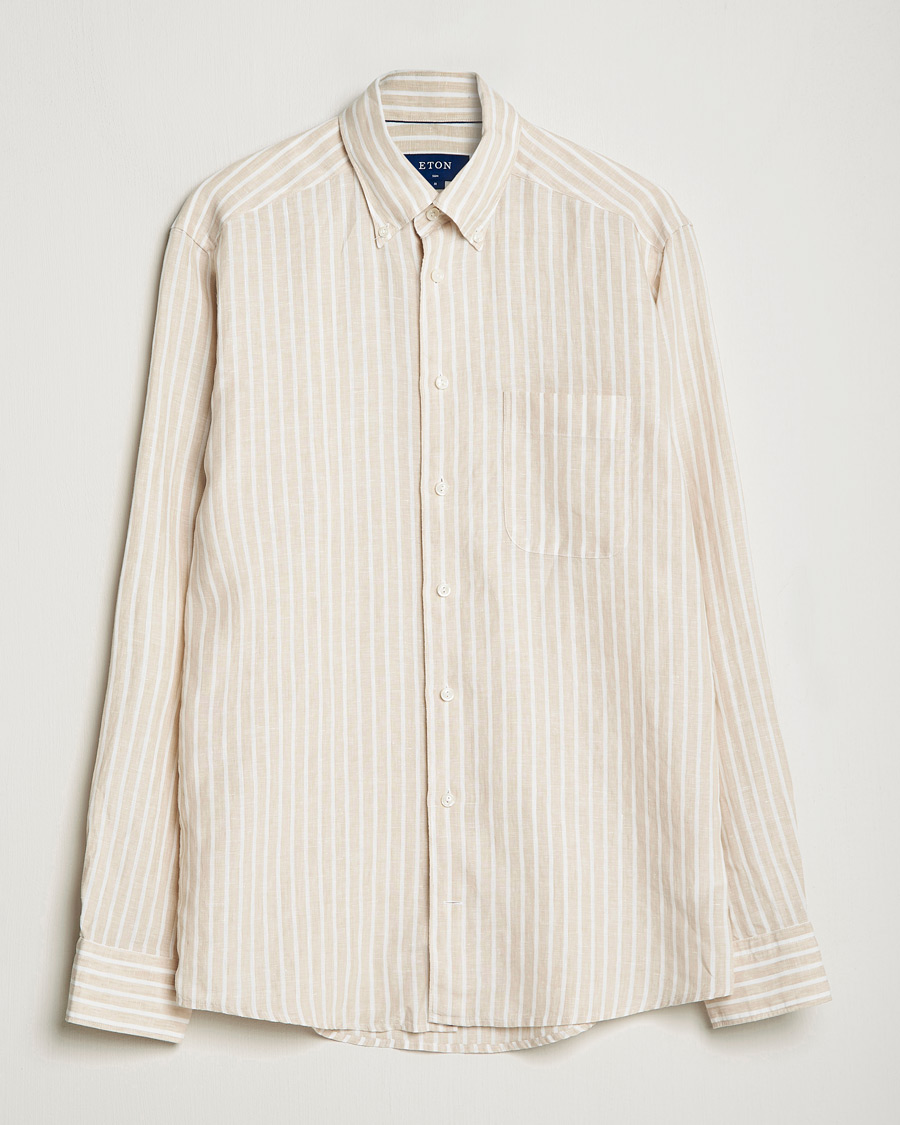 Men | Shirts | Eton | Slim Fit Striped Linen Shirt Brown