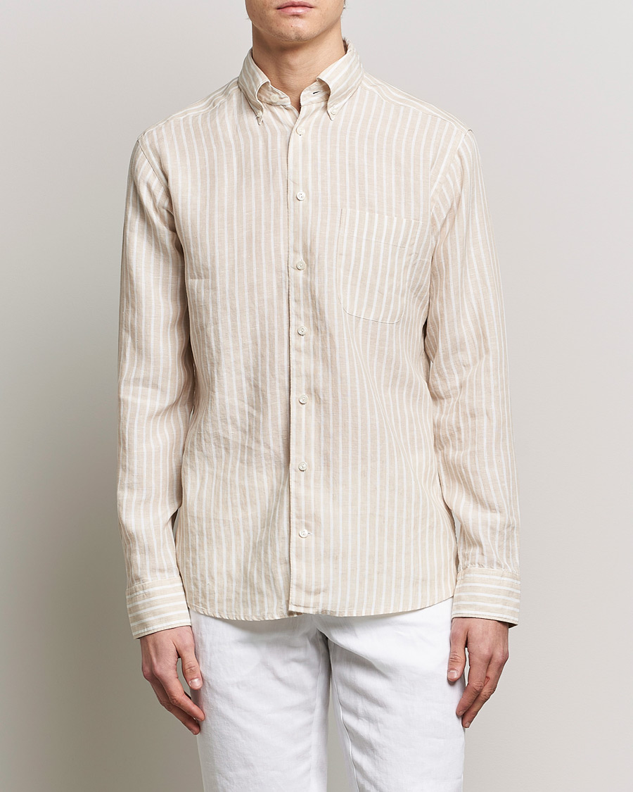 Men | Eton | Eton | Slim Fit Striped Linen Shirt Brown