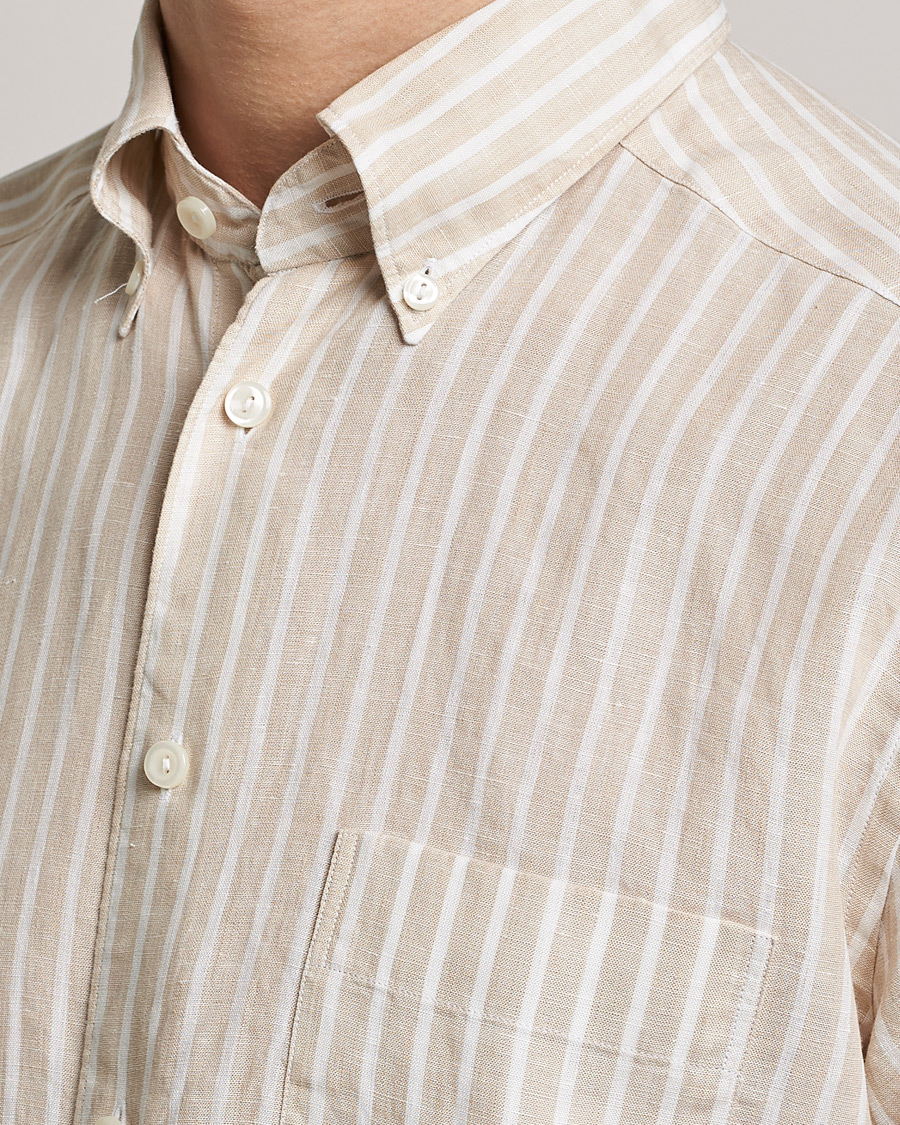 Men | Shirts | Eton | Slim Fit Striped Linen Shirt Brown