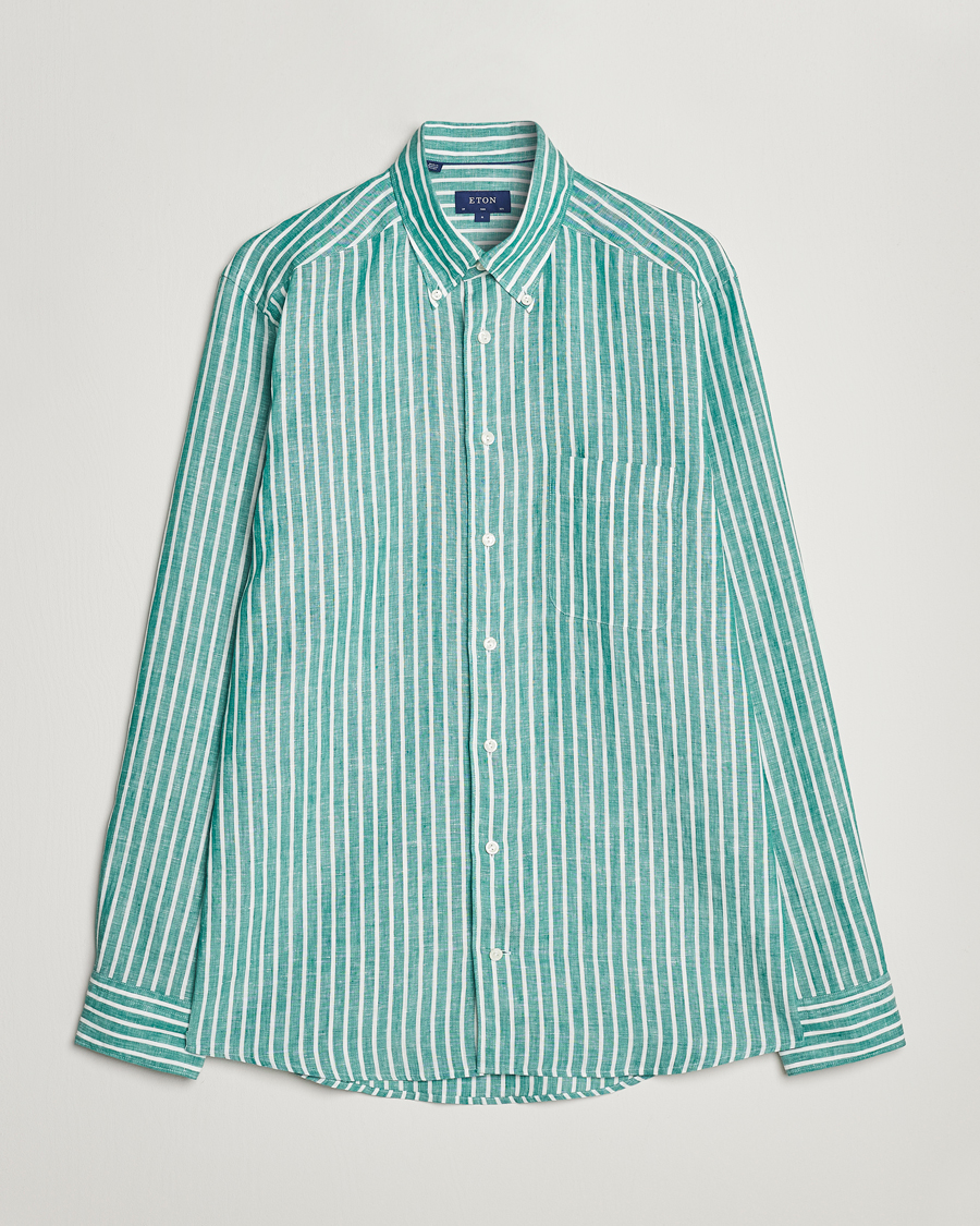 Men | Shirts | Eton | Slim Fit Striped Linen Shirt Green