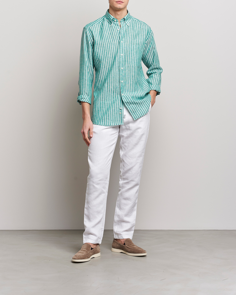 Men | Shirts | Eton | Slim Fit Striped Linen Shirt Green
