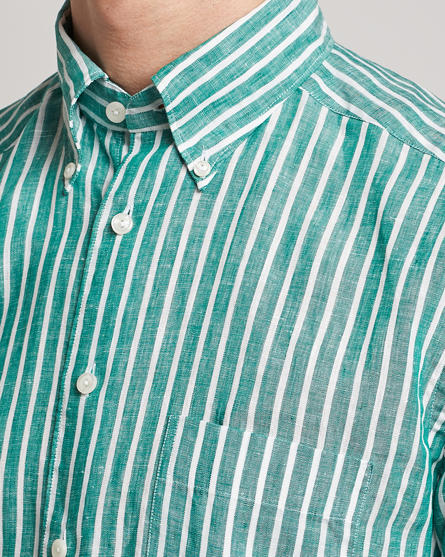 Men | Shirts | Eton | Slim Fit Striped Linen Shirt Green