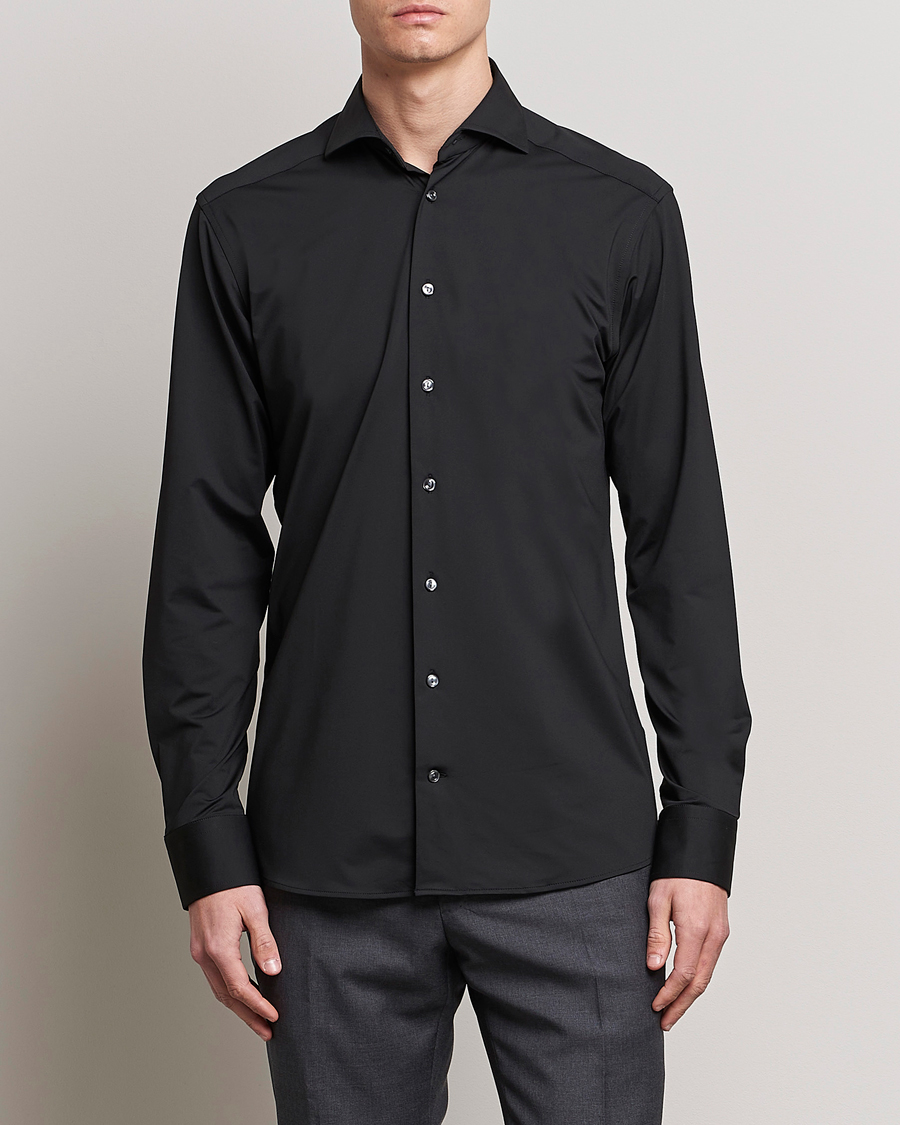 Men | Shirts | Eton | Slim Fit Four Way Stretch Shirt Black
