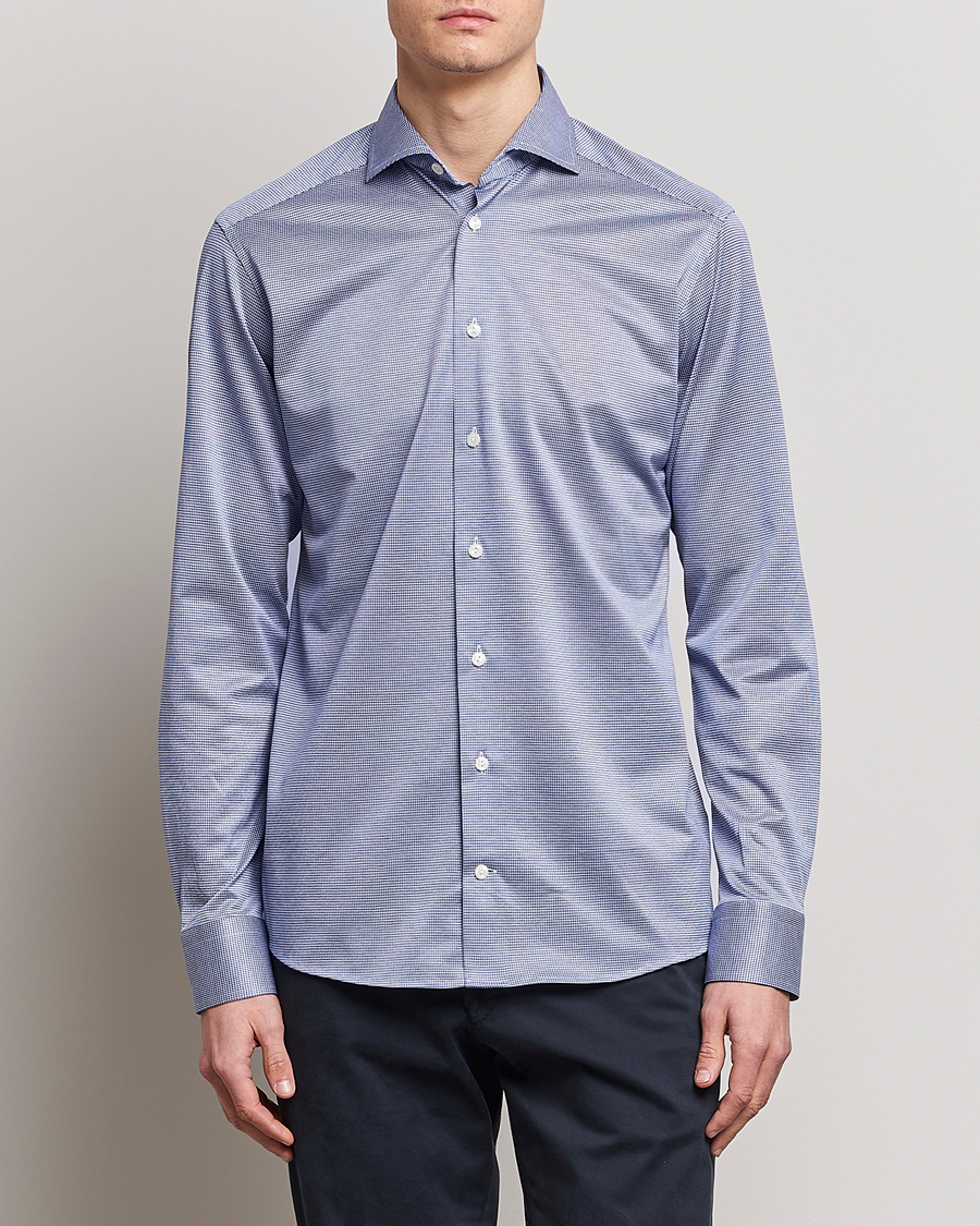 Men |  | Eton | Filo Di Scozia King Knit Shirt Mid Blue