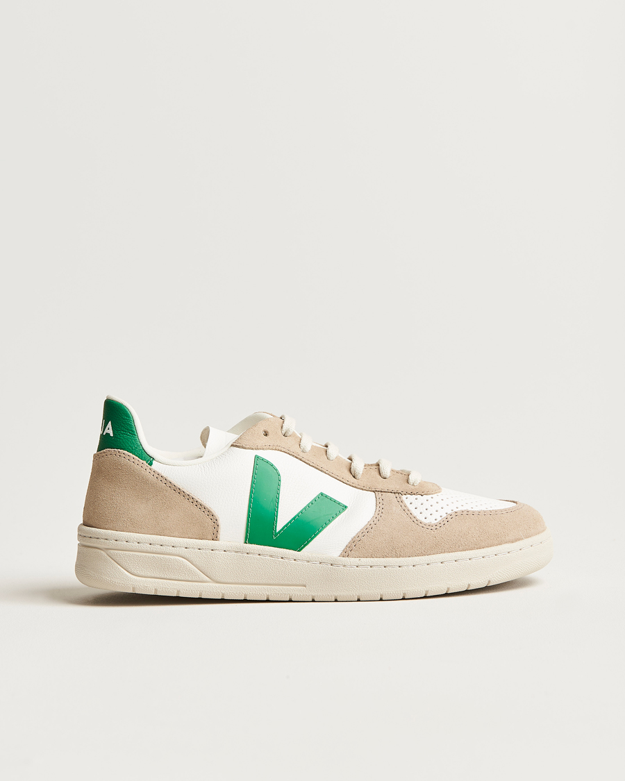 Men | Veja V-10 Chromefree Leather Extra White/Emeraude Green | Veja | V-10 Chromefree Leather Extra White/Emeraude Green