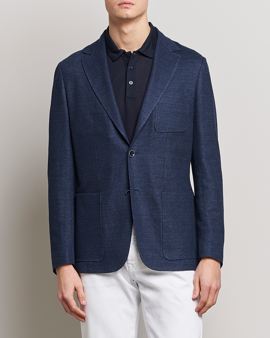 Men | Linen Blazers | Canali | Linen/Cotton Jersey Blazer Dark Blue