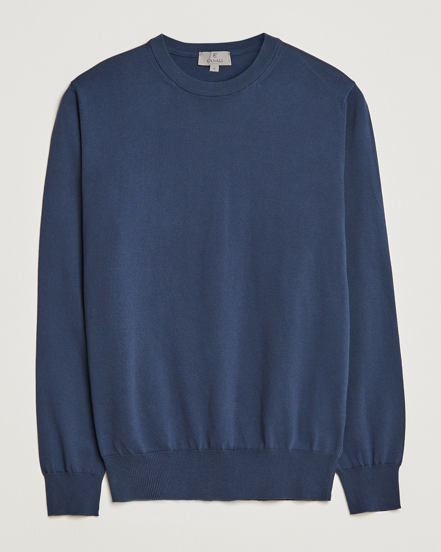 Men | Sweaters & Knitwear | Canali | Cotton Crew Neck Pullover Steel Blue