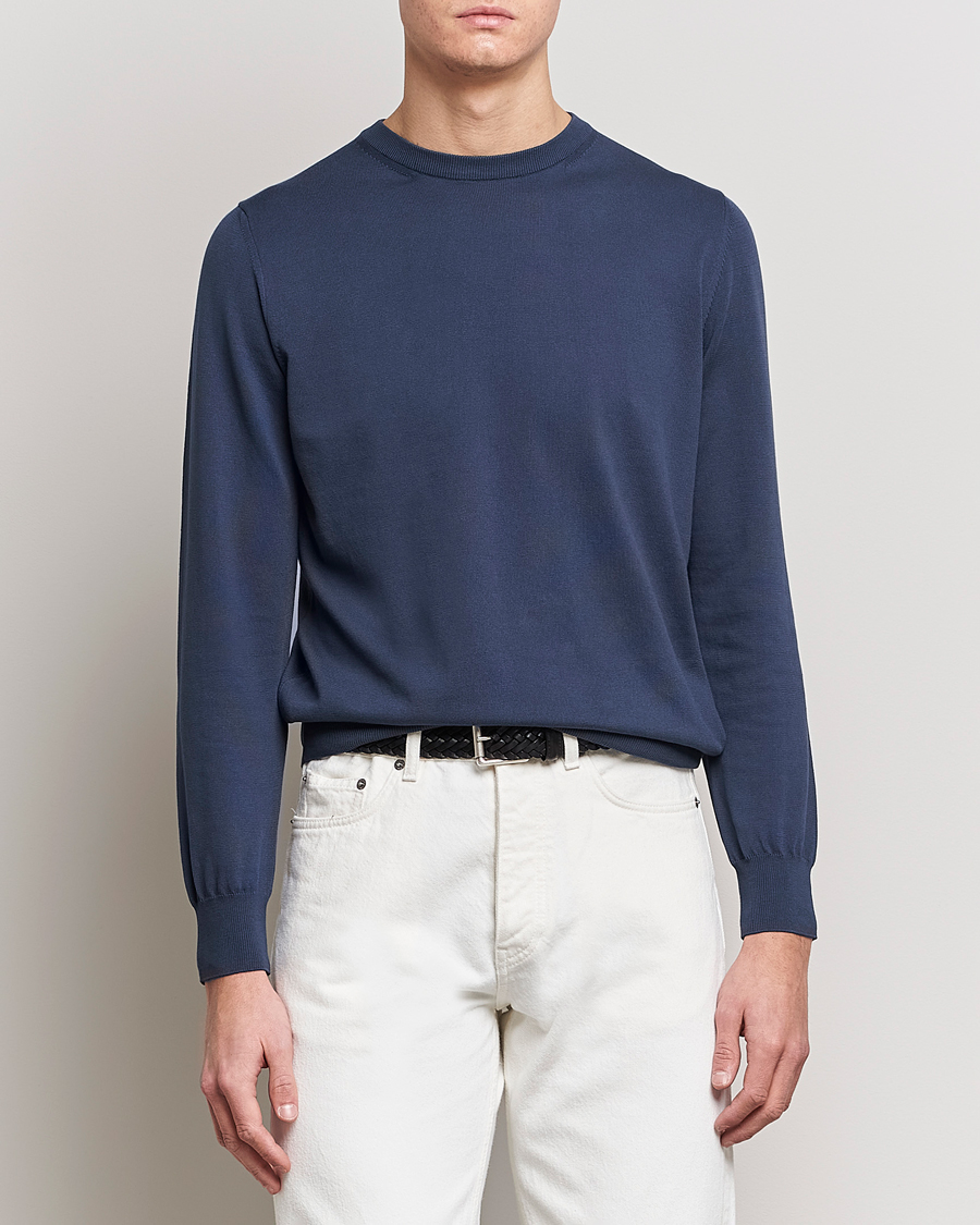 Men | Crew Neck Jumpers | Canali | Cotton Crew Neck Pullover Steel Blue