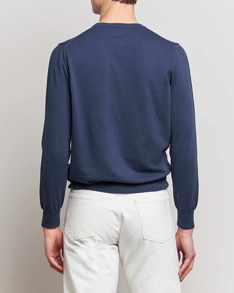 Men | Sweaters & Knitwear | Canali | Cotton Crew Neck Pullover Steel Blue