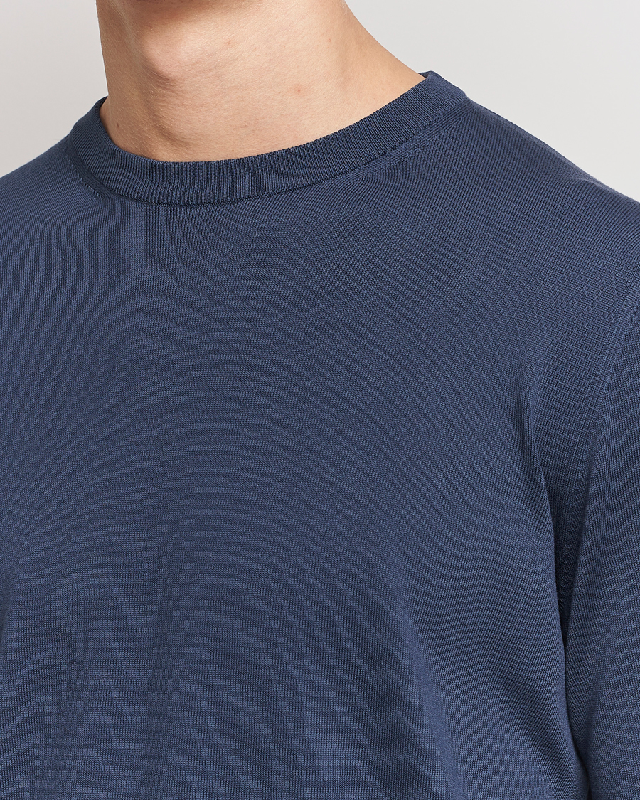 Men | Sweaters & Knitwear | Canali | Cotton Crew Neck Pullover Steel Blue