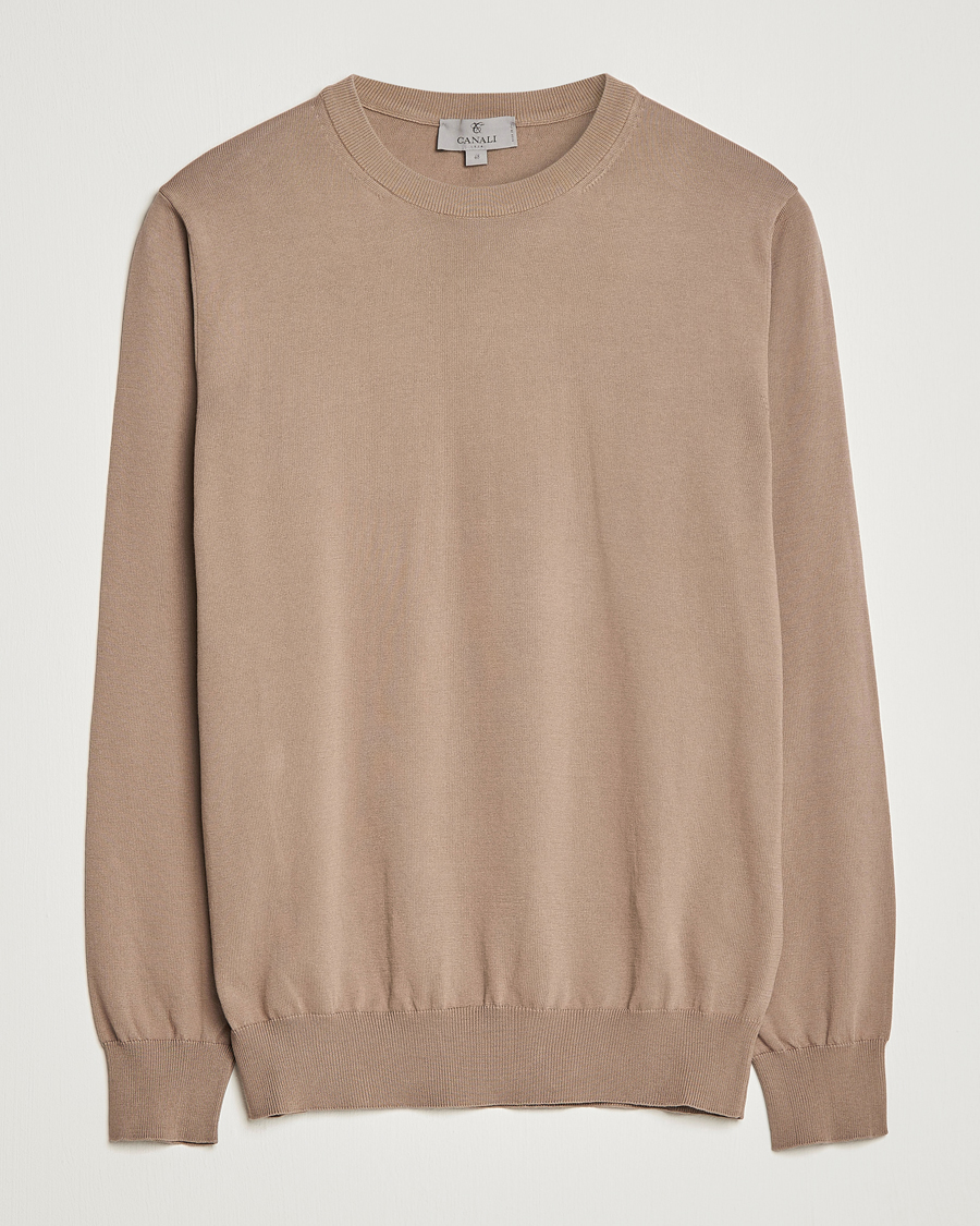 Men | Sweaters & Knitwear | Canali | Cotton Crew Neck Pullover Brown