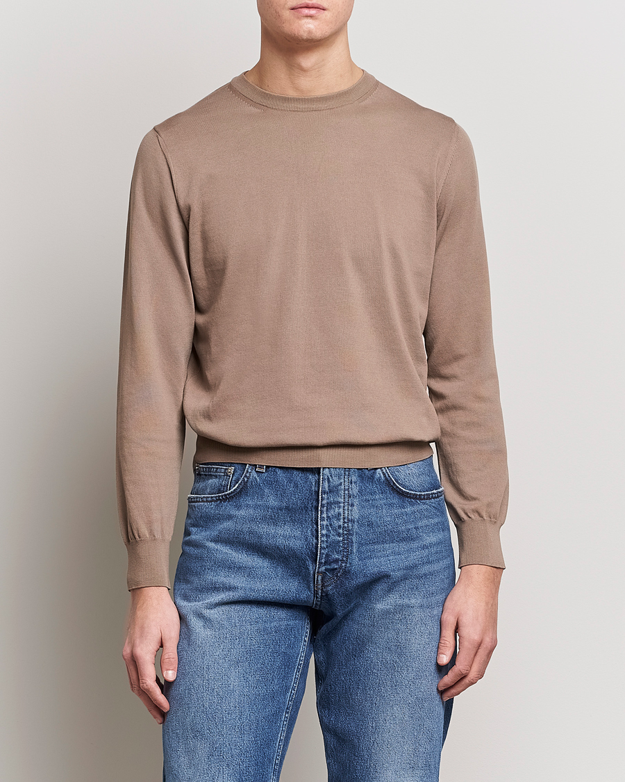 Men | Crew Neck Jumpers | Canali | Cotton Crew Neck Pullover Brown