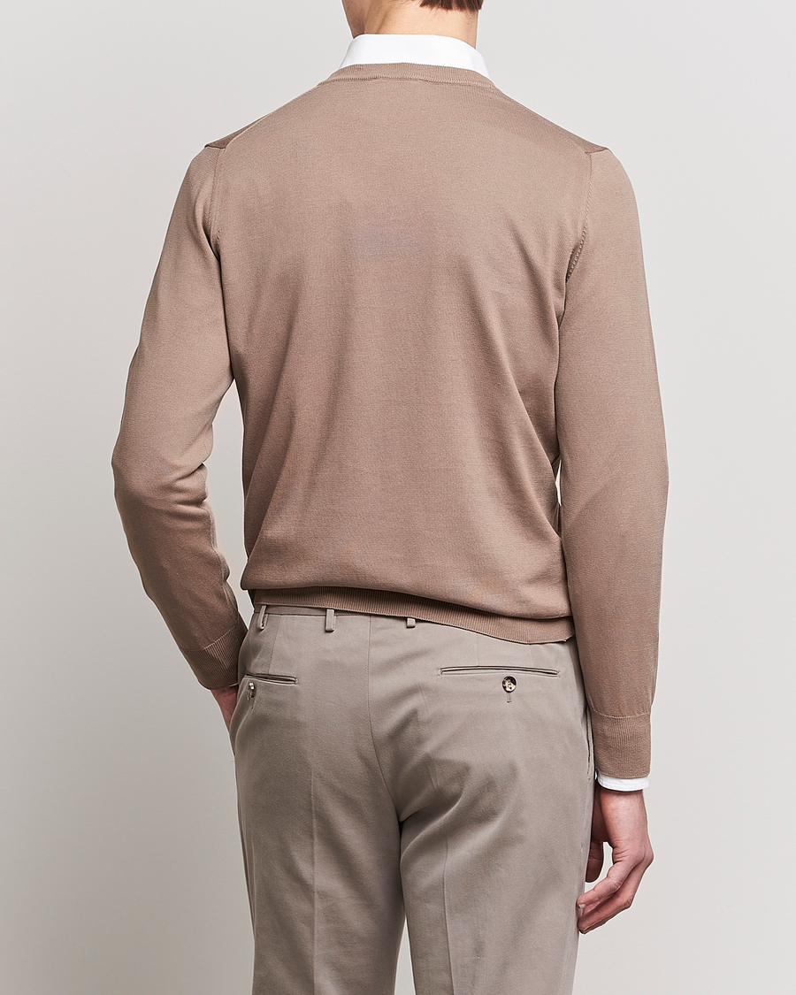 Men | Sweaters & Knitwear | Canali | Cotton V-Neck Pullover Brown