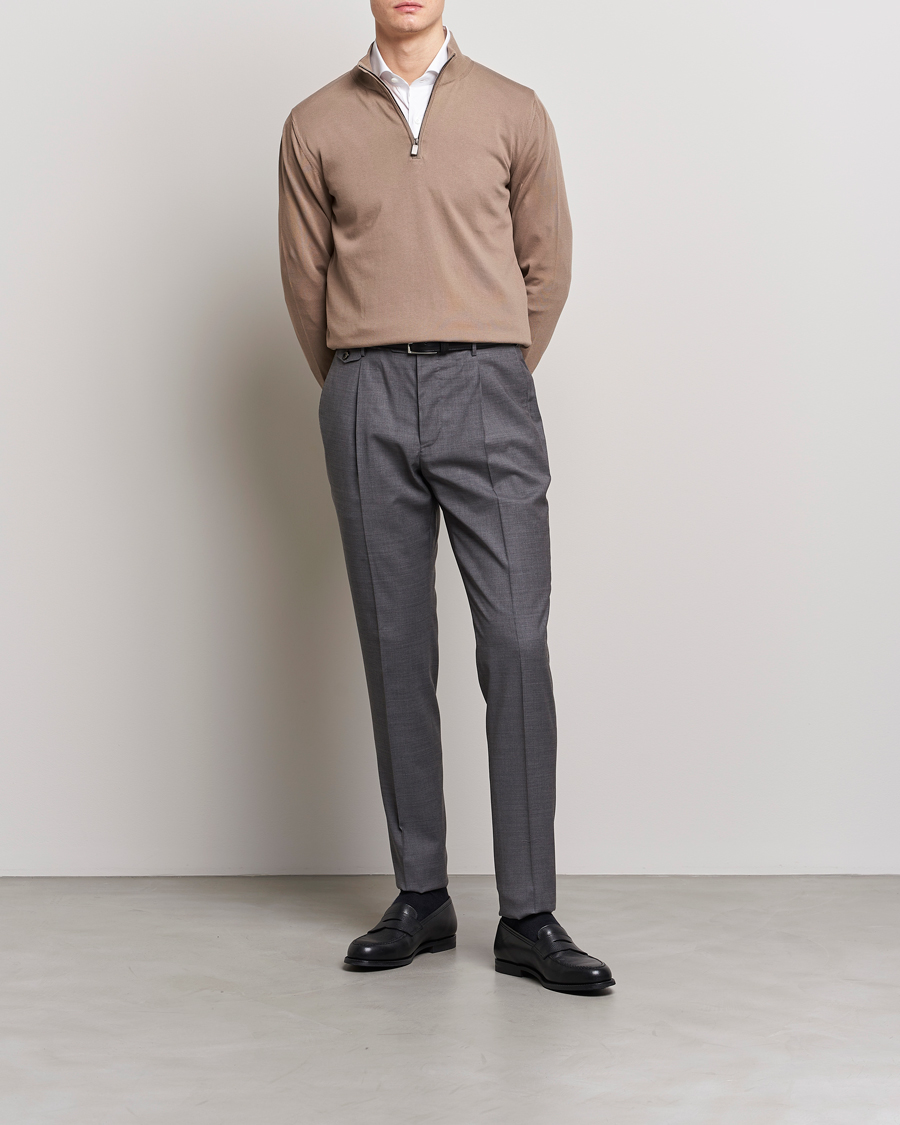 Men | Sweaters & Knitwear | Canali | Cotton Half Zip Sweater Brown