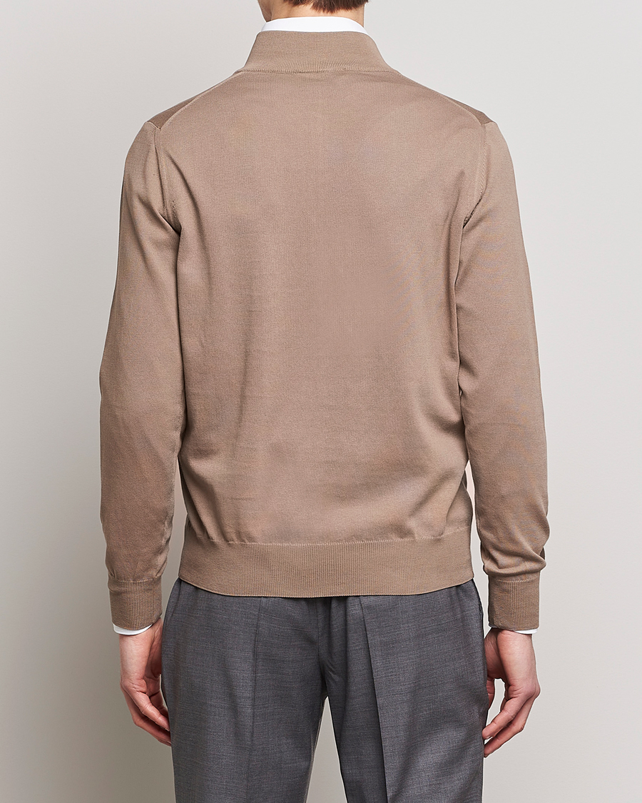Men | Sweaters & Knitwear | Canali | Cotton Half Zip Sweater Brown